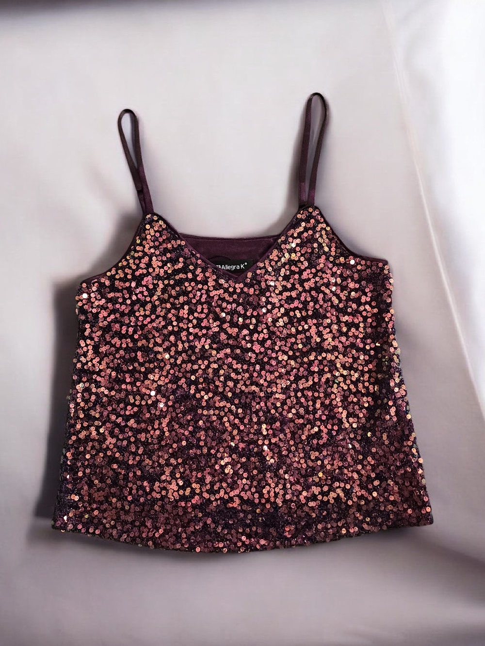 Allegra K Rose Purple Sequin Spaghetti Strap Cami-Size XS